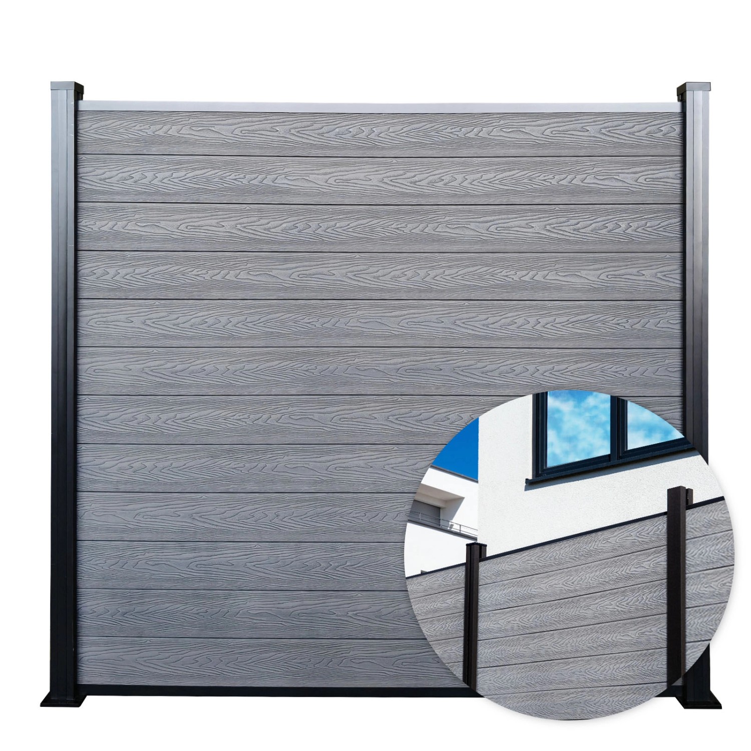 KARAT WPC Sichtschutzzaun Kronos Komplettset Gartenzaun 180 x 180 cm Ash Gr günstig online kaufen