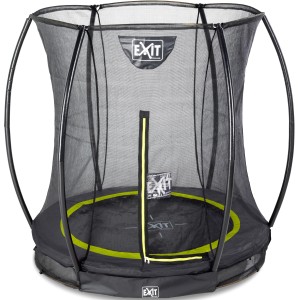 Schwarzes EXIT Silhouette Bodentrampolin (D183cm) mit Sicherheitsnetz.