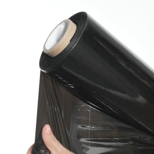 Rolle schwarze DeTec. Stretchfolie, 300m, zur Paletten- und Waren-Sicherung.