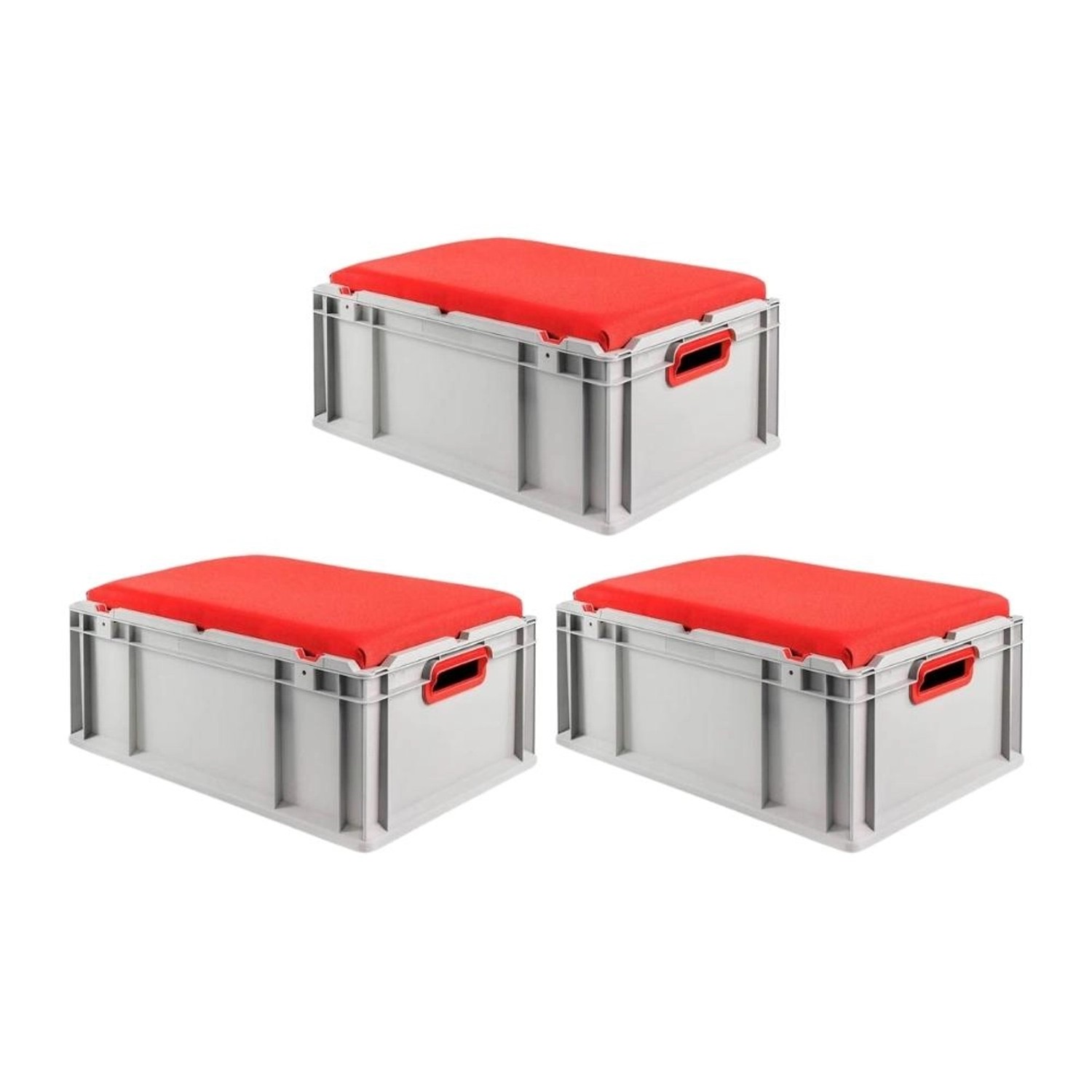 SparSet 3 x Eurobox NextGen Seat Box Rot HxBxT 26,5 x 40 x 60 cm 44 Liter Griffe Offen Eurobehälter Sitzbox Transportbox