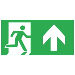 Nachleuchtendes Fluchtwegschild mit Pfeil nach oben, 30x15 cm, für den Notfall.