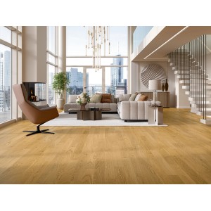 Heller Wohnraum mit Parador Parkett Classic 3025 Eiche Cortese Natur Matt lackiert.