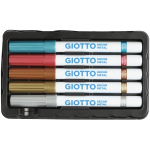 Giotto Decor Metallic Marker Set mit 5 Stiften in verschiedenen Metallic-Farben.