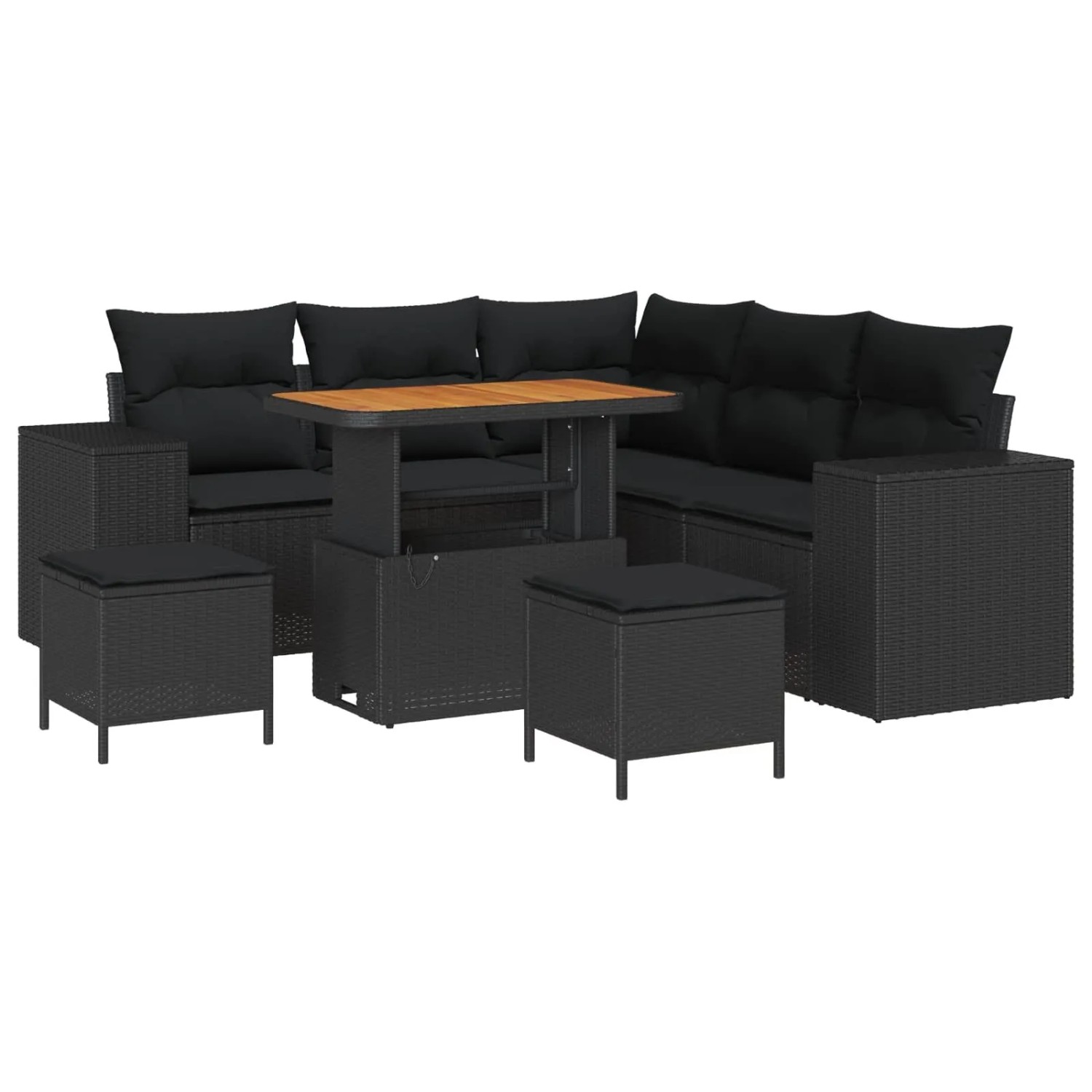 vidaXL Garten-Sofa-Set mit Kissen mit Speicher 8-Tlg Schwarz 3363954