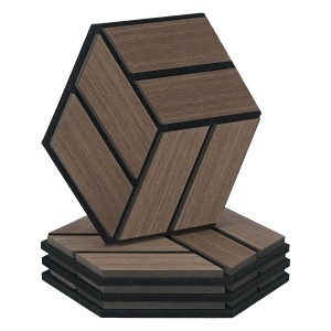 Homestyle4u Akustikpaneele, braune Holzoptik, 4er Set Hexagon Wandpaneele