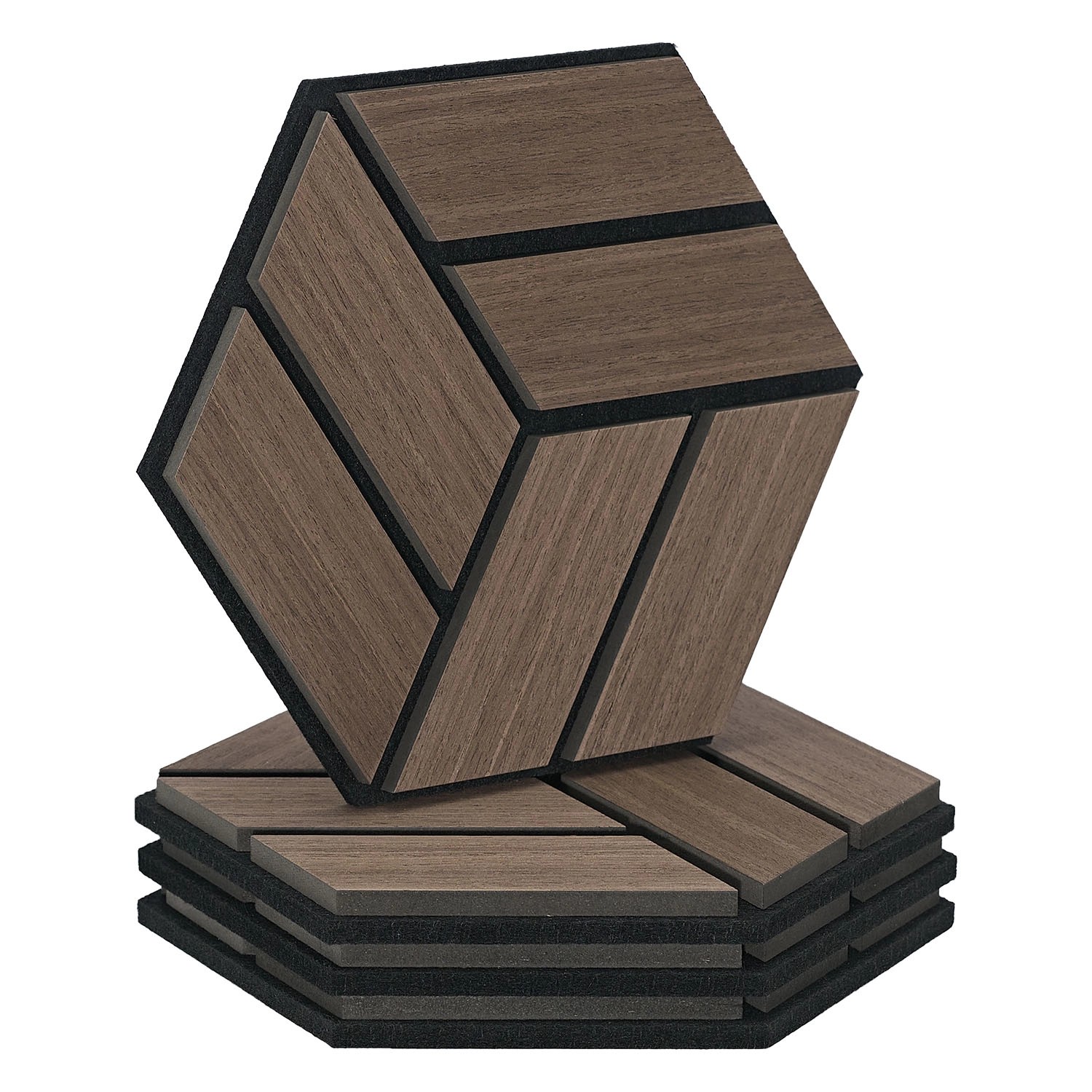 Homestyle4u Akustikpaneele Braun 30 x 26 cm 4 Stück Hexagon Wandpaneele Holz