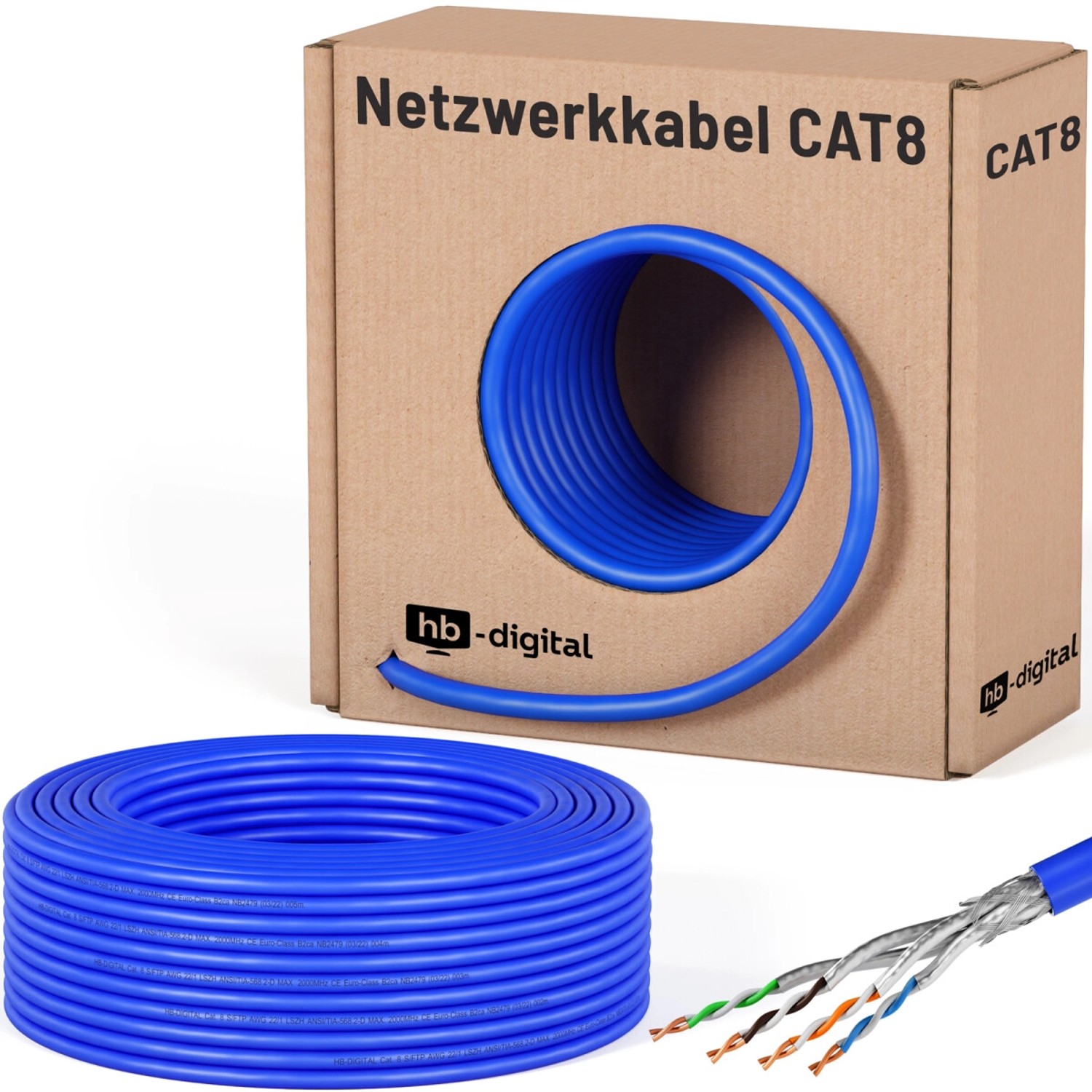 Thumbnail - hb-digital Netzwerkkabel CAT 8 max. 2000 MHz S/FTP AWG22 LSZH 50m blau