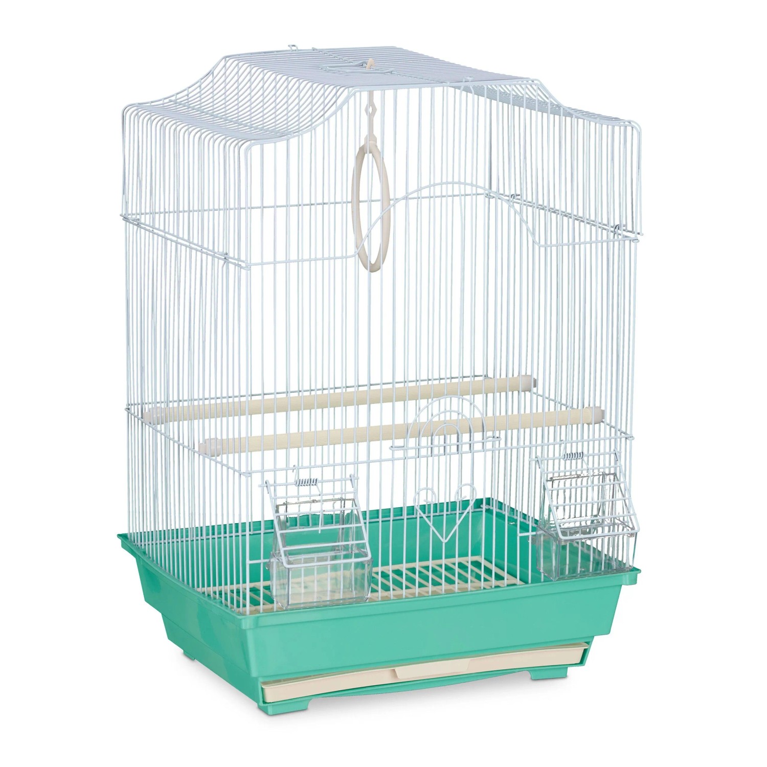 Relaxdays Vogelkäfig Stahl Grün mit Sitzstangen 49,5 cm x 35 cm x 32 cm 1,5 kg