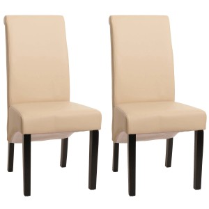 2er-Set Esszimmerstühle Cesena in Creme-Lederoptik mit dunklen Holzfüßen.