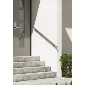 Dolle Handlauf-Komplettset aus Edelstahl, 150 cm, an einer Außentreppe montiert.