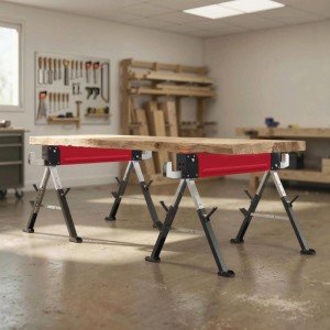 HOMCOM Sägebock Metall EVA 116L x 64B x 64-81H cm Rot