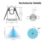 Technische Zeichnung Orno Mini Bewegungsmelder OR-CR-296 W: Maße, Anschlussplan, Erfassungsbereich 360 Grad.