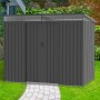 Anthrazitfarbenes Tepro Metallgerätehaus Multi Shed X-Large mit Lichtband im Garten.