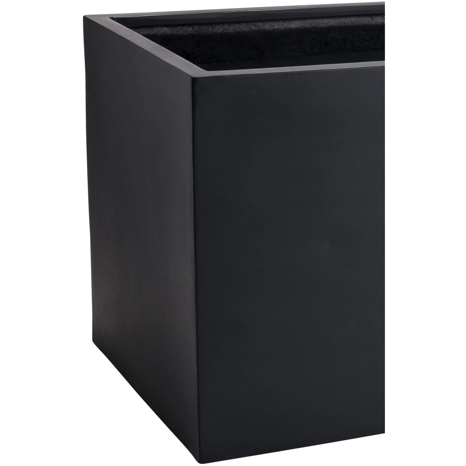 Anthrazitfarbener Vivanno Pflanzkübel Maxi, 120x45x45 cm, aus Fiberglas.