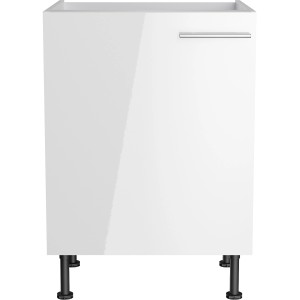 Optifit Spülenunterschrank Rurik986, 60 cm, weiß, mit glänzender Tür und Edelstahlgriff.
