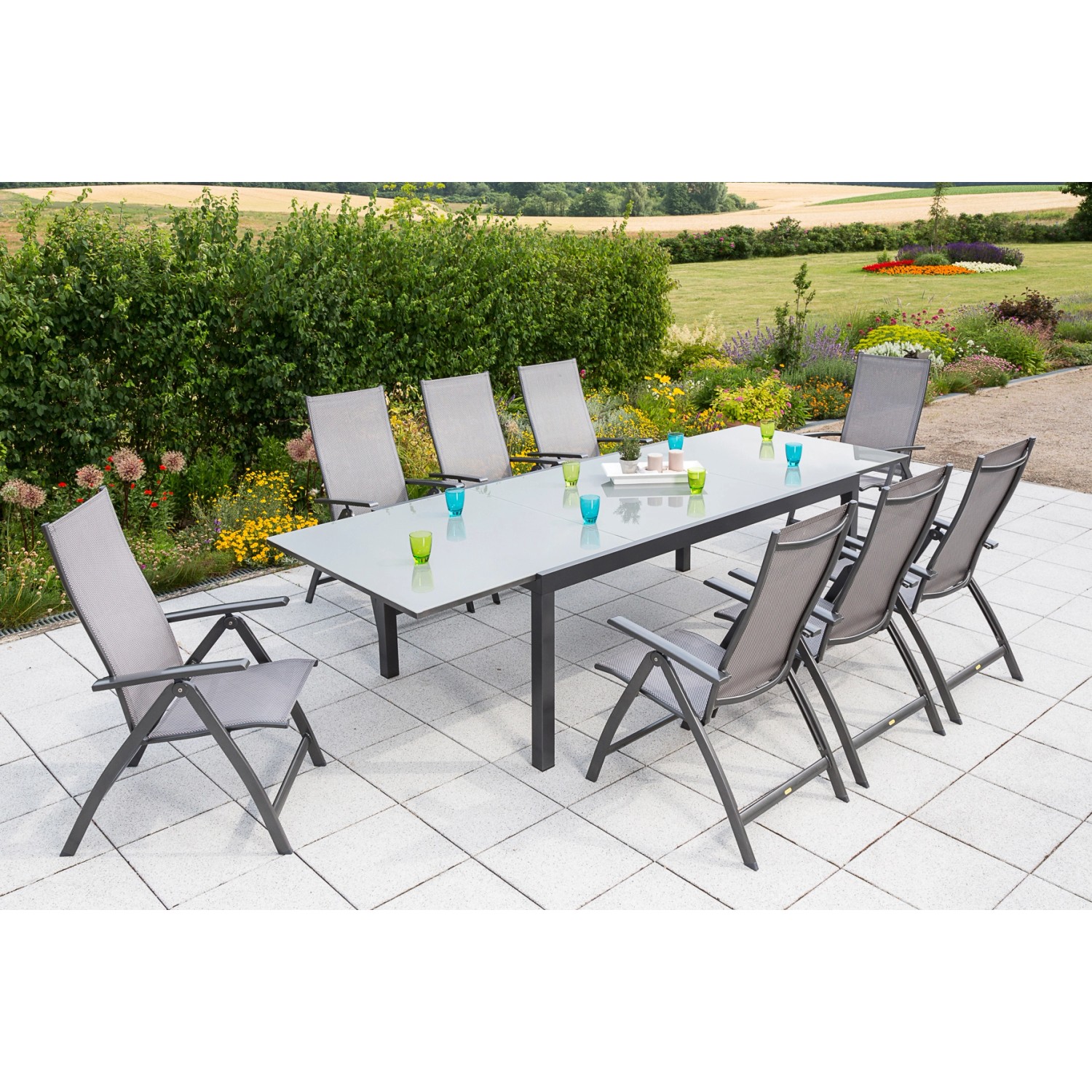 Gartenmöbel-Set Vicenza 9-tlg. Diamantbraun inkl. Tisch 200/300 cm x 110 cm günstig online kaufen