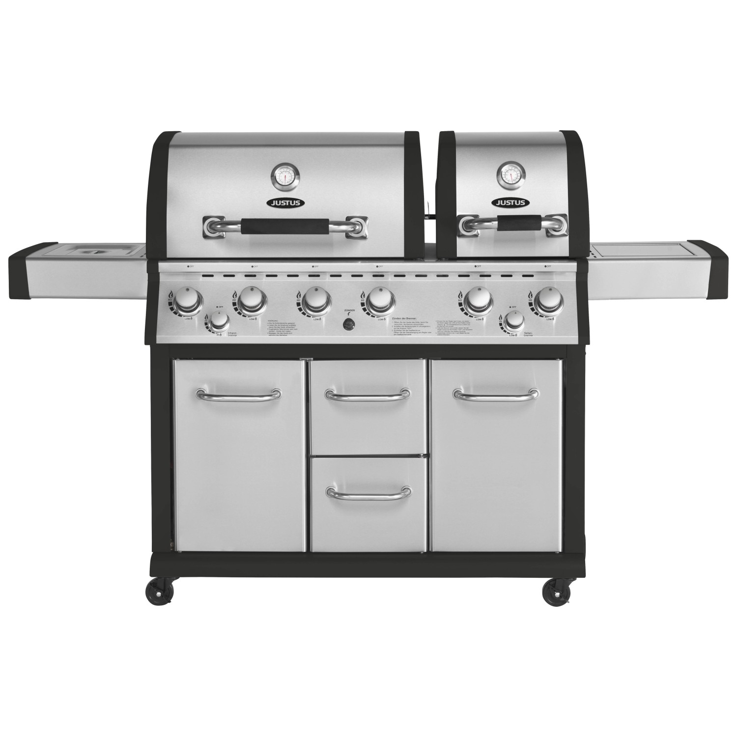 Justus Premium BBQ-Gasgrill Mars 6 Hauptbrenner und 1 Seitenbrenner Edelstahl