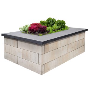 EHL Hochbeet CityPur mit Tribus-Set, 173x93x59 cm, Sandstein-Optik, bepflanzt mit Salat.