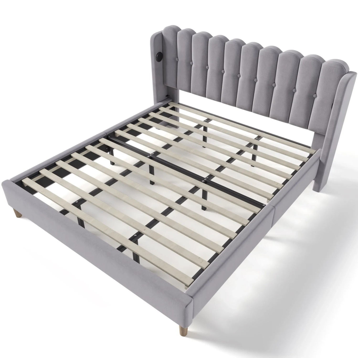 okwish Polsterbett 180x200cm mit USB Typ C Ladefunktion Jugendzimmer Grau ohne Matratze