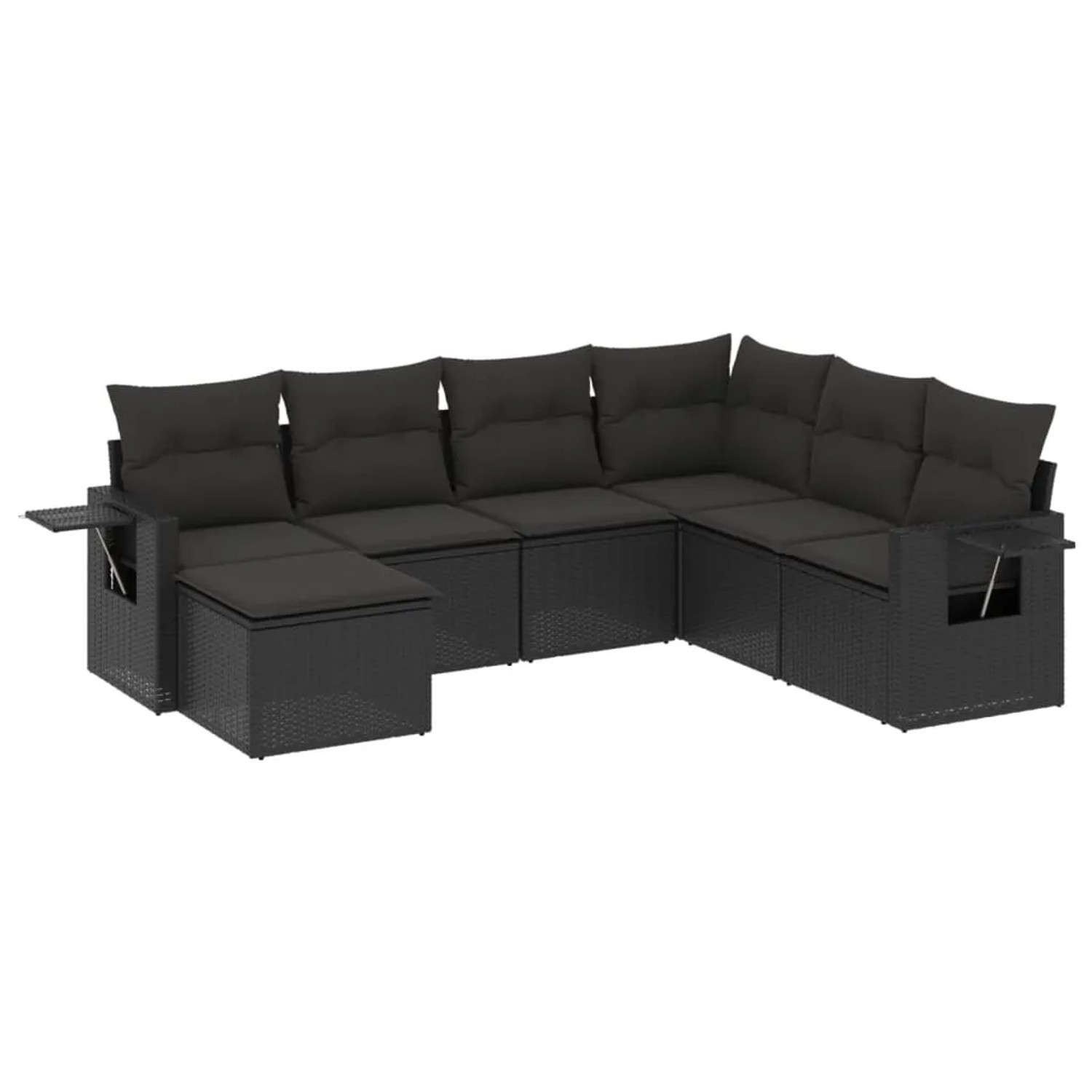 vidaXL 7-Tlg Garten-Sofagarnitur mit Kissen Schwarz Poly Rattan 3252832 günstig online kaufen