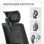 Detailaufnahme: Verstellbare Kopfstütze des schwarzen Vinsetto Bürostuhls mit Mesh-Gewebe.