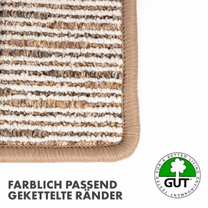Detailaufnahme: Beige KARAT Teppich Geneva mit farblich passender Umkettelung.