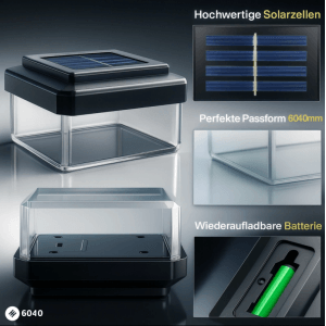 Solar Zaunleuchte 60x40mm mit Solarzellen, klarer Abdeckung und wiederaufladbarer Batterie für Stabmattenzäune.