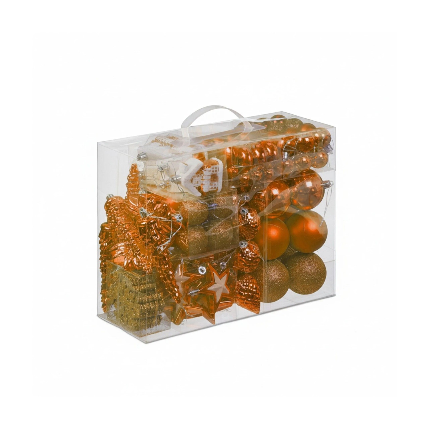 Relaxdays Weihnachtskugeln Polystyrol Orange 100er Set mit Aufbewahrungsbox