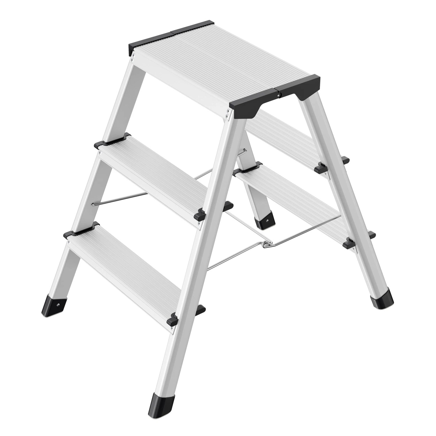 Hailo Alu-Sicherheits-Doppelstufenleiter 2 x 3 Stufen