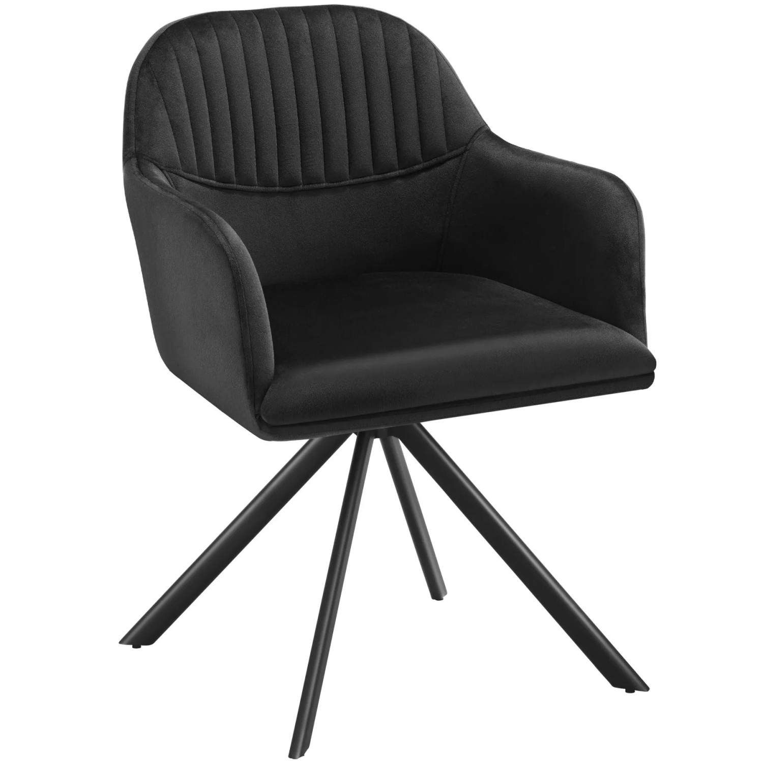 Tectake Samt Drehstuhl Lona Gepolstert Mit Durchgehender Lehne   59 x 56 x 81 cm Schwarz Schwarz