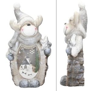 LED Rentier Figur 51cm, warmweiß, mit grauem Hut, Weihnachtsdekoration für Innen.