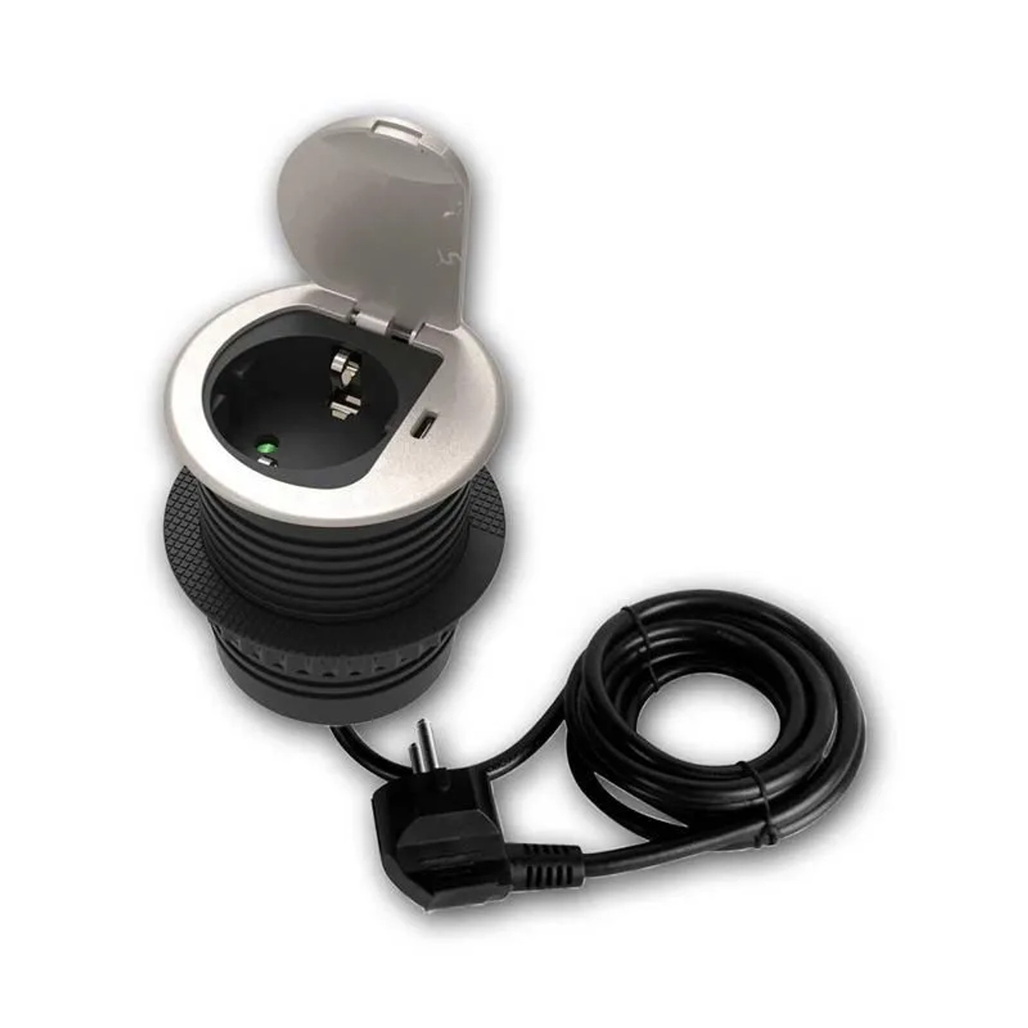 world-trading-net Tisch-Einbausteckdose 230V + USB-C 20W Deckel Silber