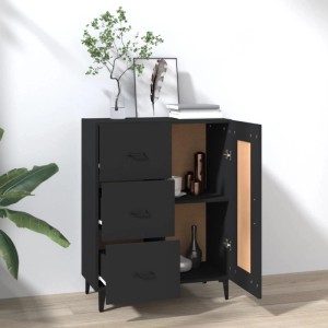 Schwarzes vidaXL Sideboard (69,5x34x90 cm) aus Holzwerkstoff mit Schubladen und Tür.