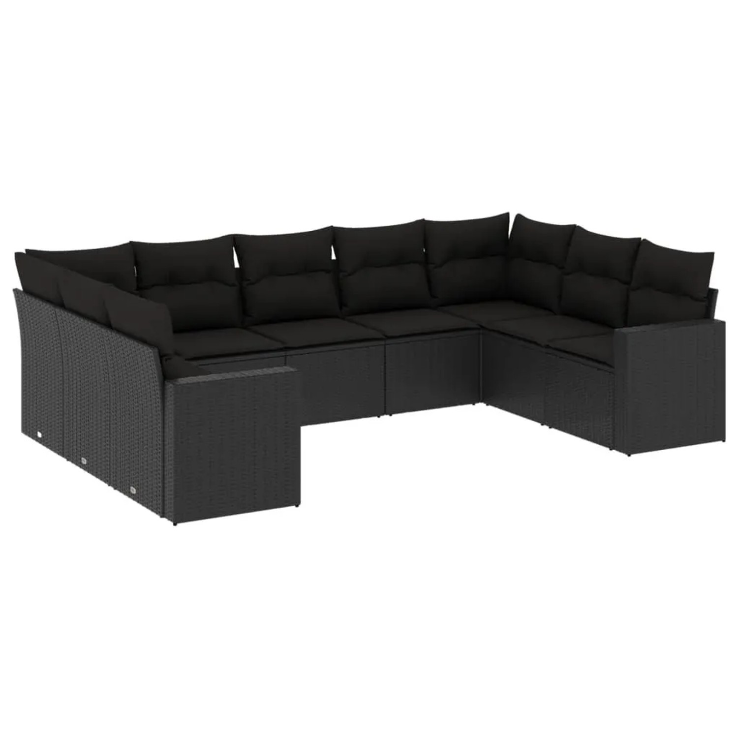 vidaXL 9-Tlg Garten-Sofagarnitur mit Kissen Schwarz Poly Rattan 3251732