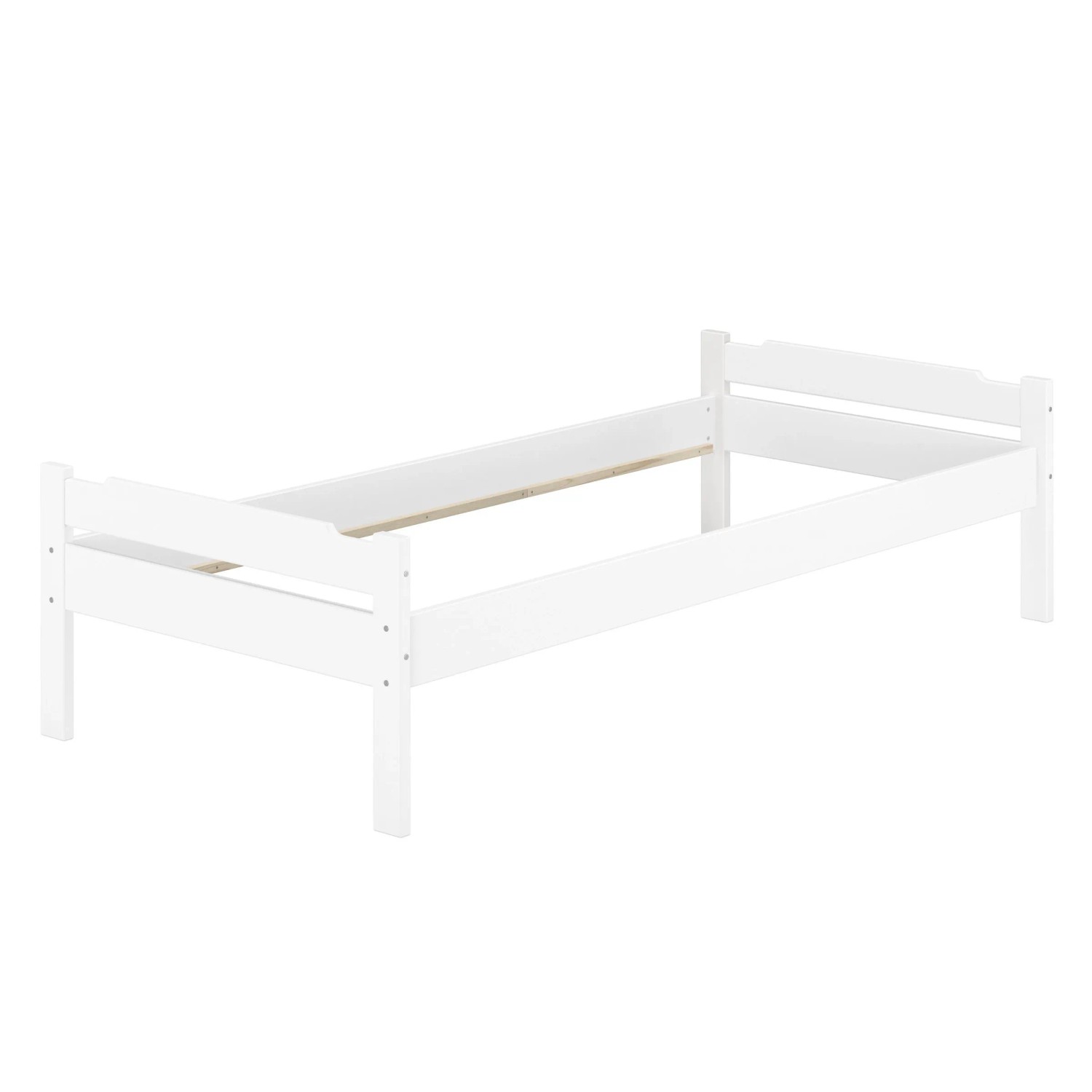 Erst-Holz Einzelbett Bettrahmen 90 x 200 cm Kiefer Weiß Massiv Modell 31 ohne Zubehör