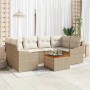 Beige-weißes 7-teiliges vidaXL Garten-Sofa-Set aus Rattan mit Tisch.