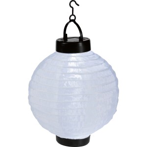 Weißer Solar-Lampion aus Nylon, geeignet zum Aufhängen als Deko.
