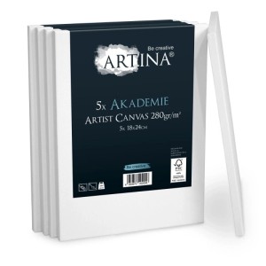 5er-Pack Artina Akademie Keilrahmen 18x24cm, weiße Leinwand, ideal für Acryl- und Ölmalerei.