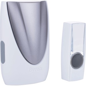Smartwares Byron BY206E Funk Türklingel Set mit weißem Empfänger und Klingeltaster.