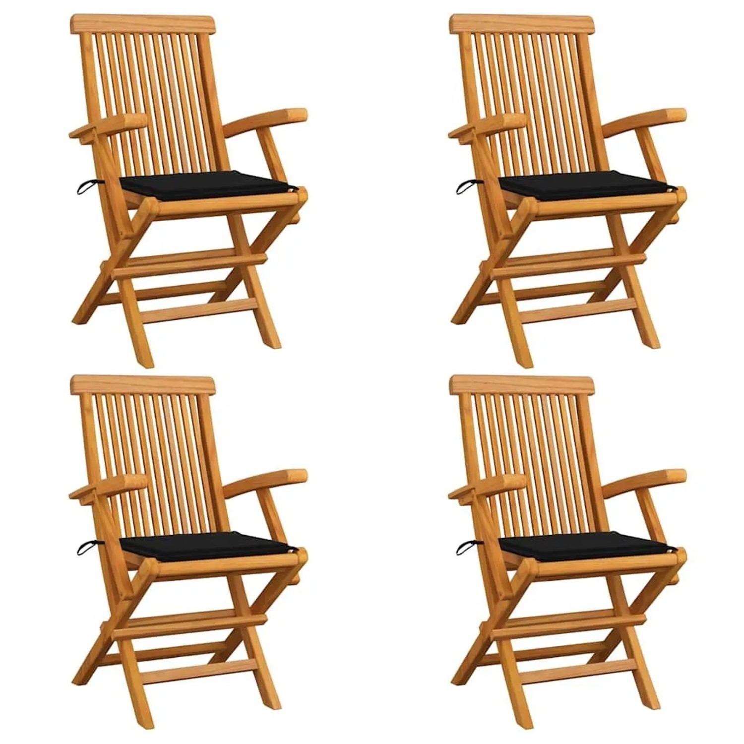 vidaXL Gartenstühle mit Schwarzen Kissen 4 Stk Massivholz Teak 3065624 günstig online kaufen