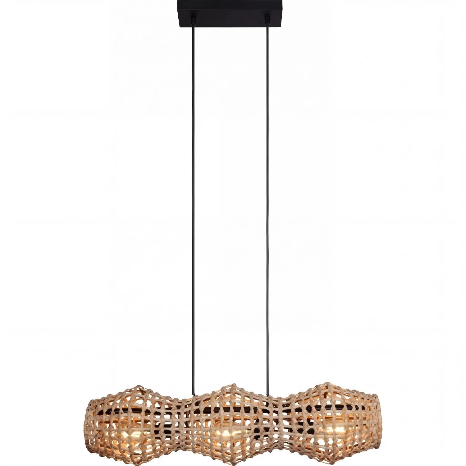 Licht-Erlebnisse Hängelampe Korbschirm 80 CM Breit Rattan 3X E27 Boho Design