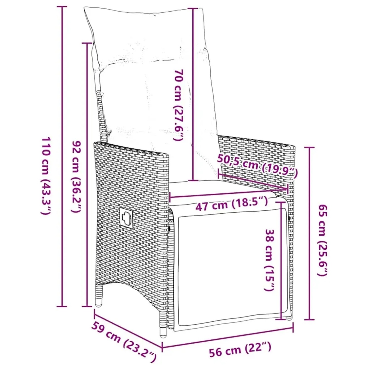 vidaXL Garten Essgruppe braun, 5-teilig, Poly Rattan, mit Maßangaben.