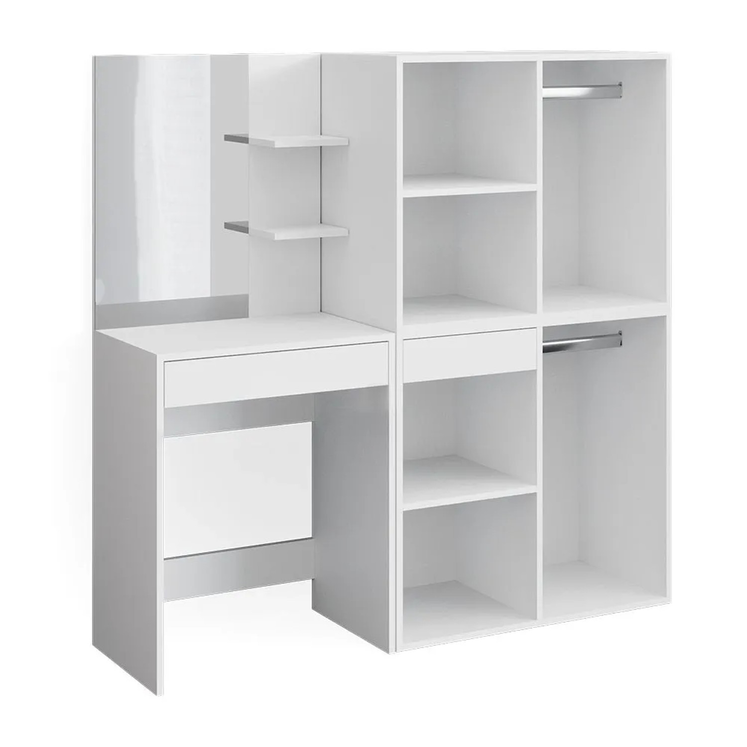 Vicco Schminktisch Isabelle Weiß 140 x 140 mit Spiegel und 2 Anstellschränken
