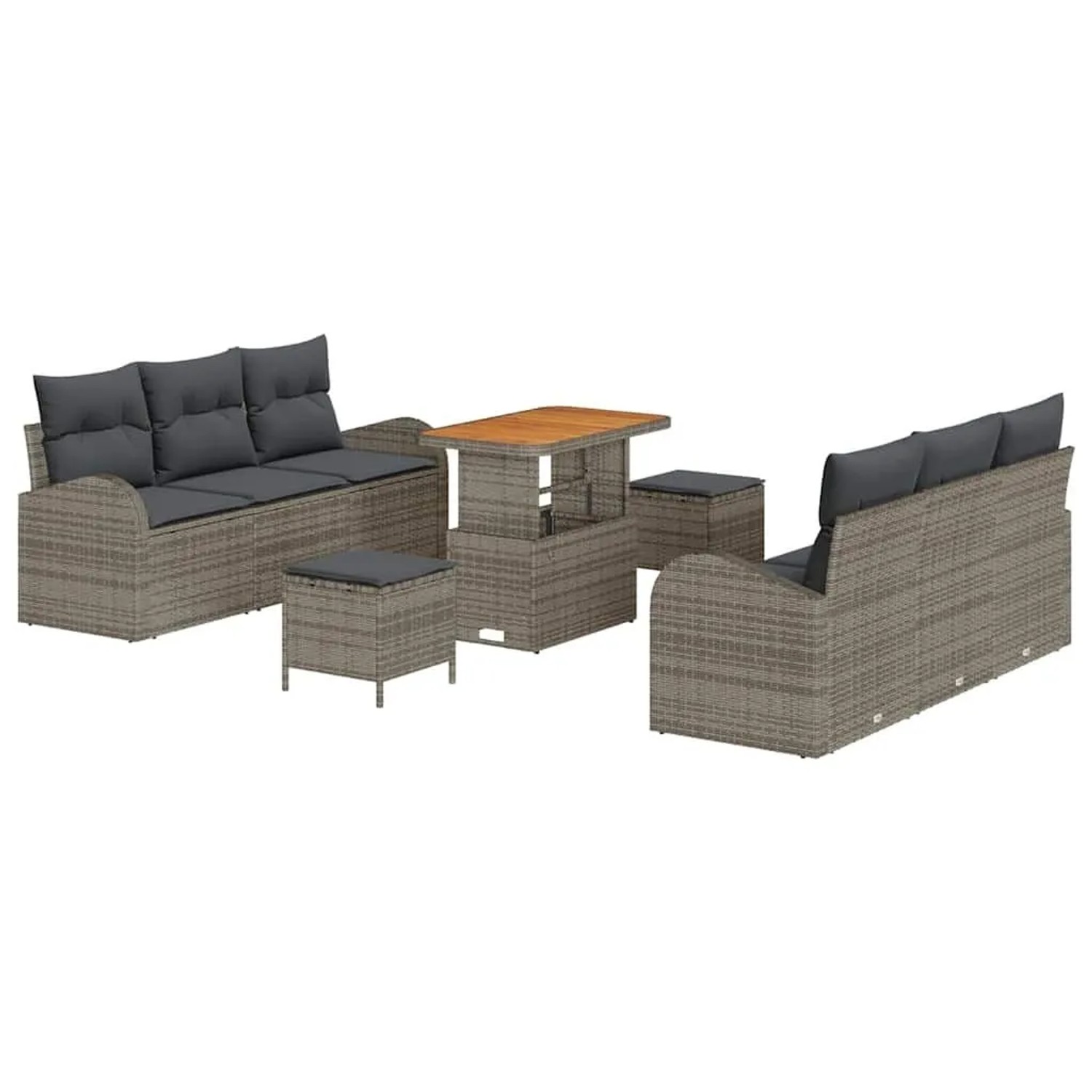 vidaXL Garten-Sofa-Set mit Kissen mit Speicher 9-Tlg Grau 3364303