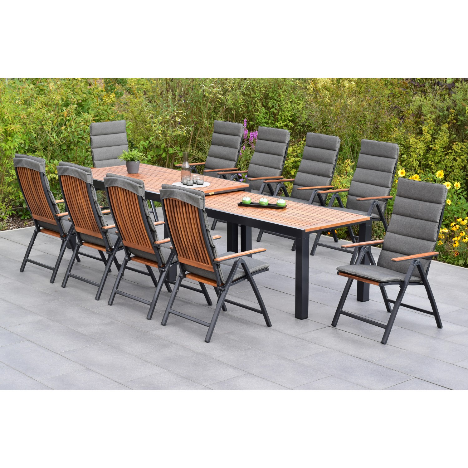 Merxx Athos Set 21-tlg Flex-Gartentisch Ausziehbar 180/360 x 100 cm inkl. Kissen