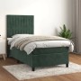 Dunkelgrünes Boxspringbett (90x200 cm) mit Matratze und Samtbezug.