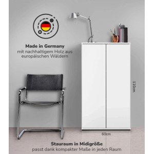 Weißer mokebo Midischrank: Schlanker Büroschrank/Allzweckschrank mit zwei Türen und kompakter Größe.