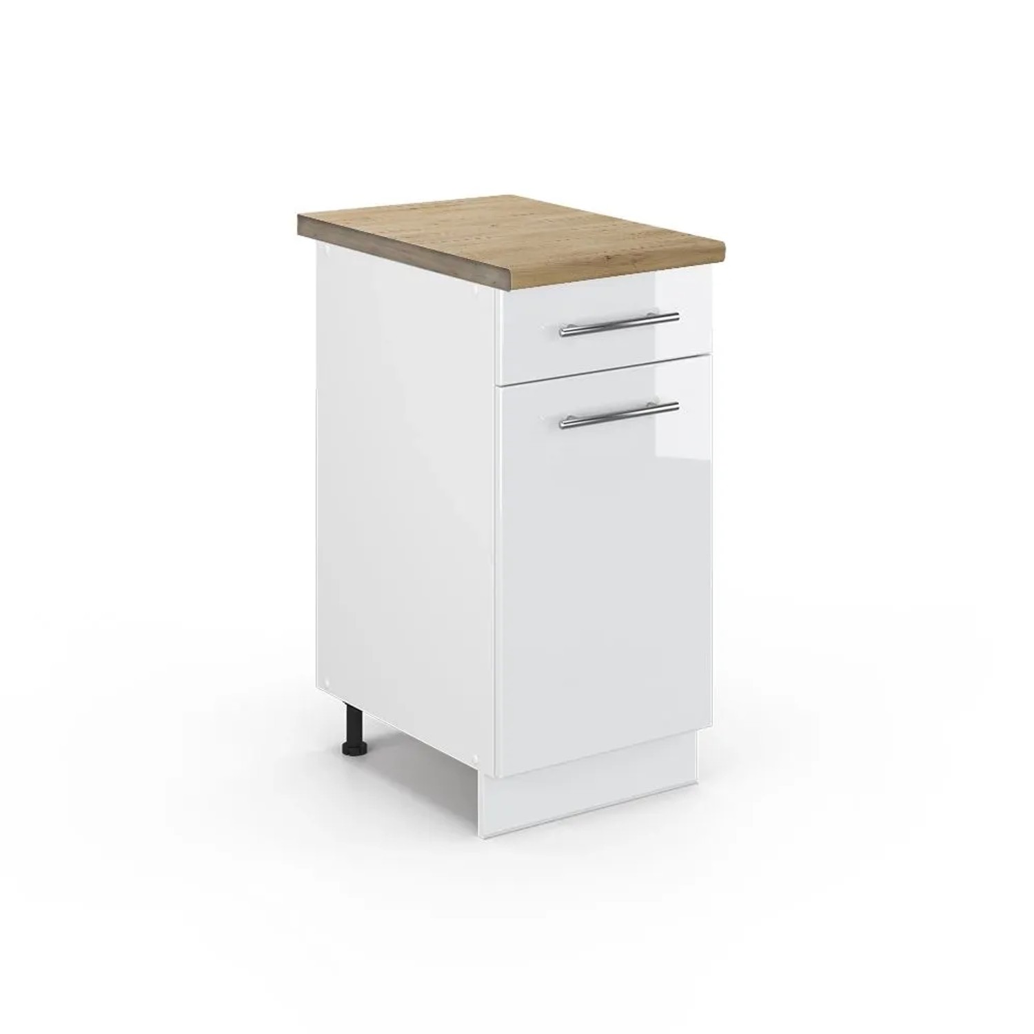 Vicco Küchenunterschrank Fame-Line Weiß Hochglanz Weiß 40 cm AP Eiche
