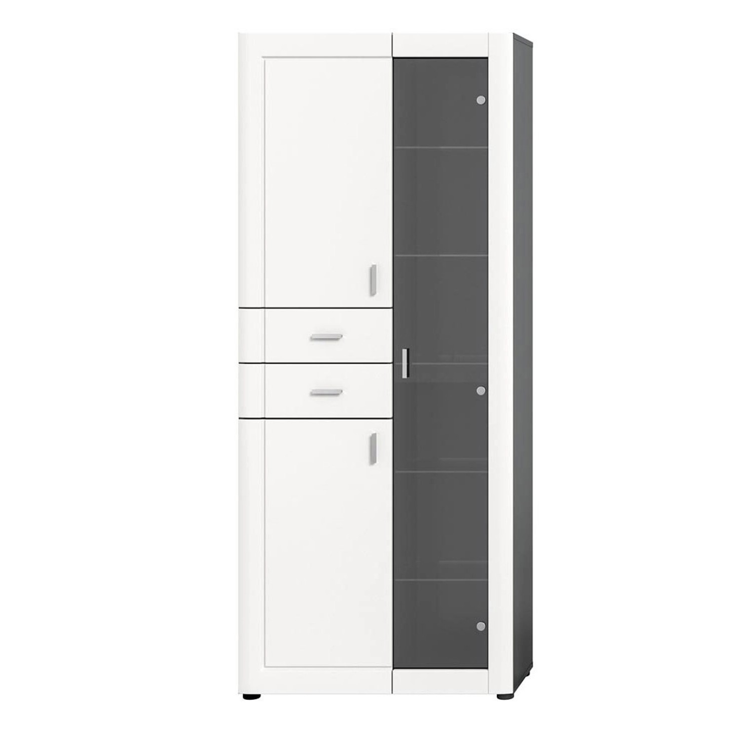 ebuy24 Lago Vitrinenschrank 1 Glastür 2 Türen 2 Schubladen Matt Weiß Grau günstig online kaufen