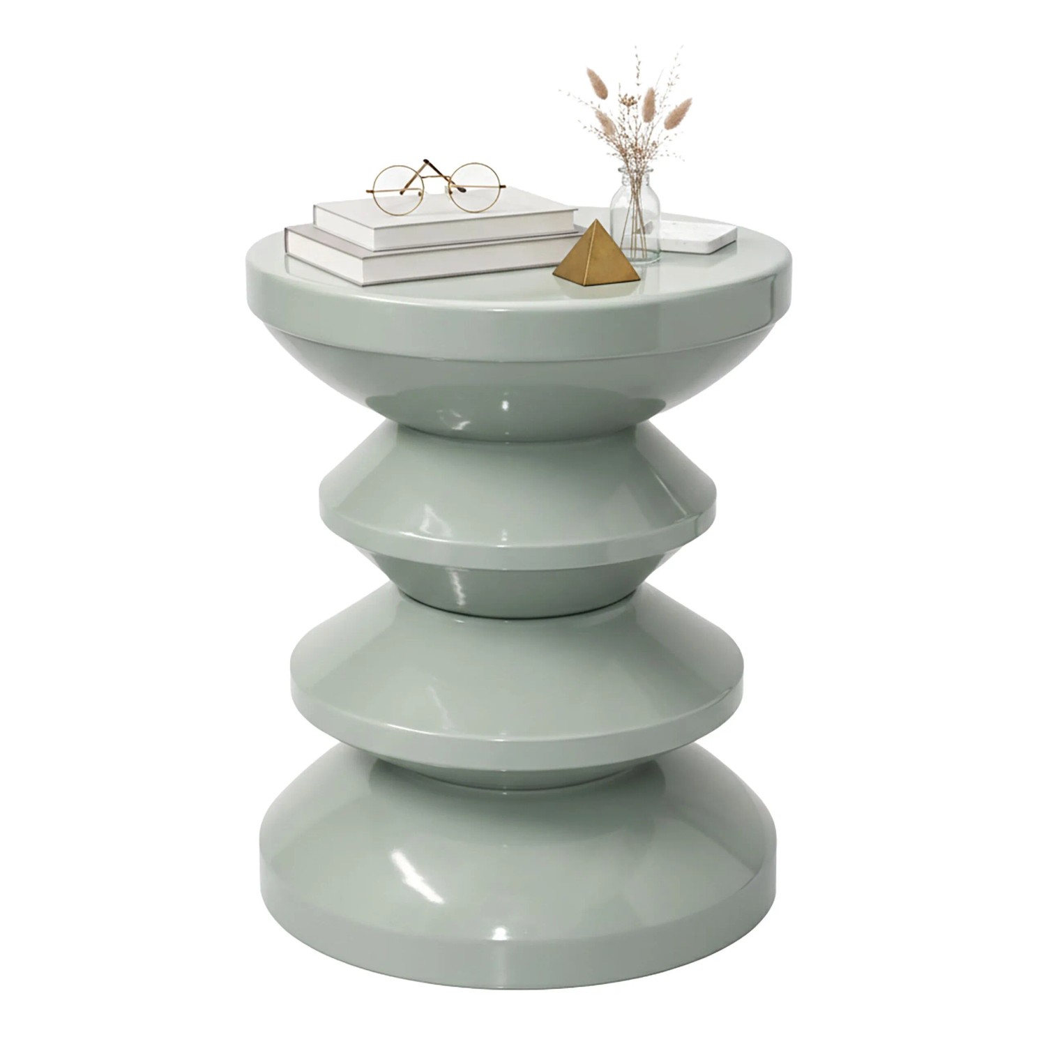 Relaxdays Beistelltisch Eisen Salbei Hochglanz Zickzack-Design 46 cm x 35 cm